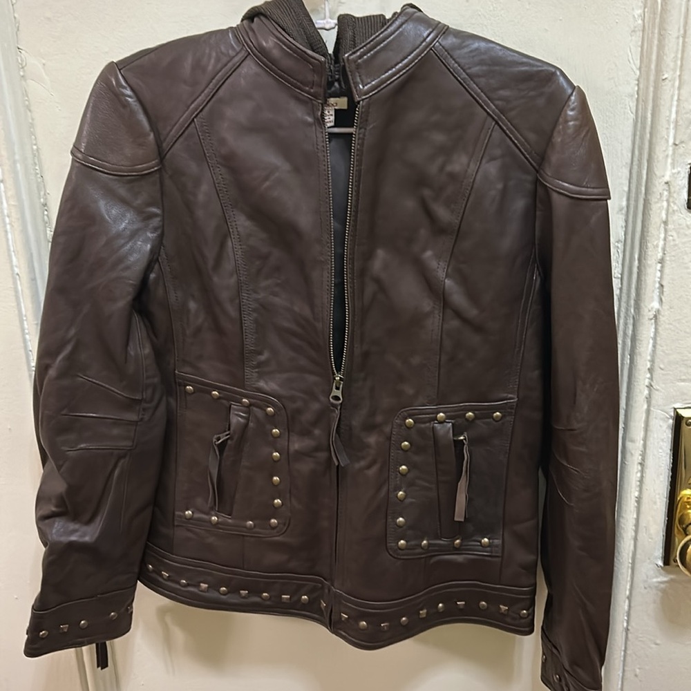 Reba McEntire - NEW Dark brown leather metal studded jacket